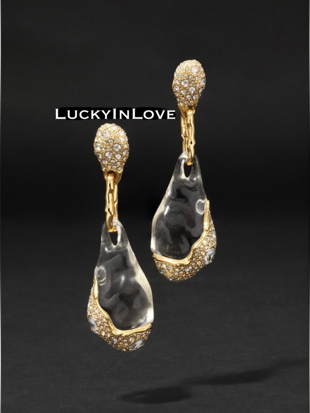 ALEXIS BITTAR • Drippy Liquid Lucite Crystal Pavé  Gold link  Drop Earrings